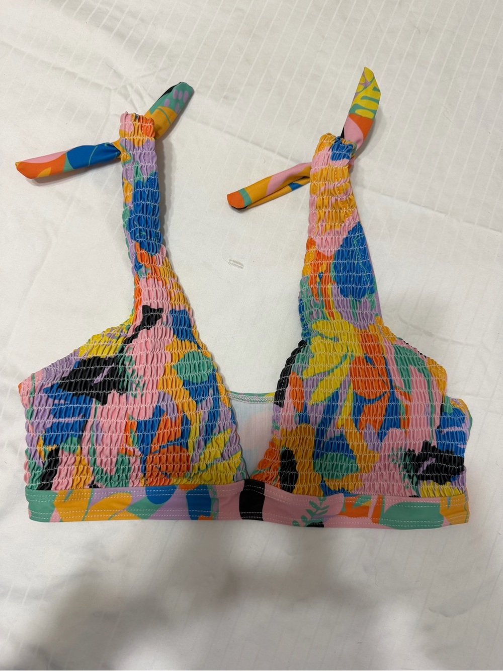 Colorful Smocked Floral Bikini Top